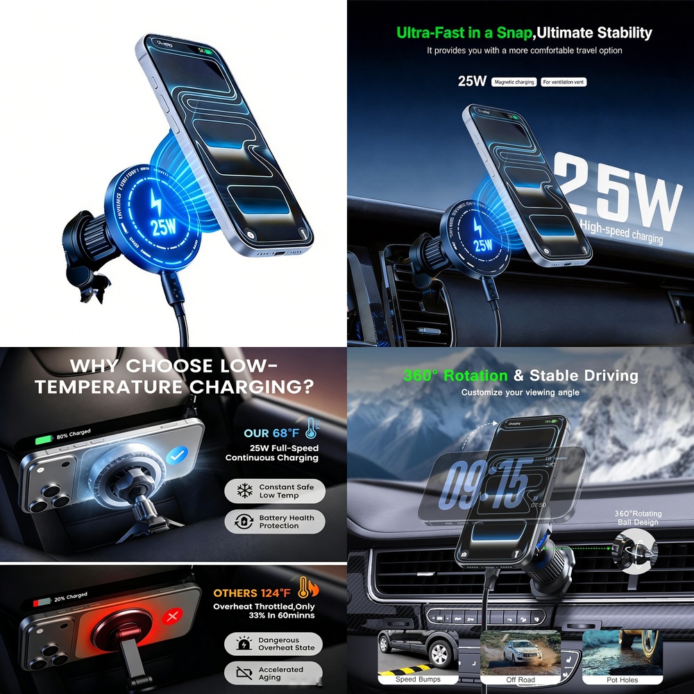 Phone Cooling Fan - Mocna magnetyczna ładowarka bezprzewodowa do samochodu